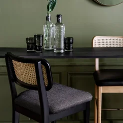 Chaise de bar cuir noir en chêne teinté noir Cannage - RED Edition