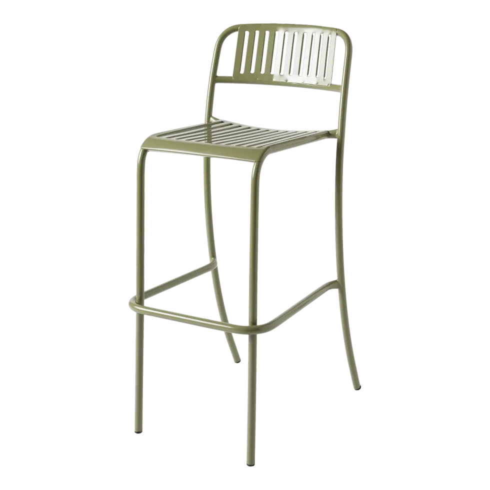 Chaise de bar de jardin à lames en acier inoxydable vert jonc 75cm Patio - Tolix