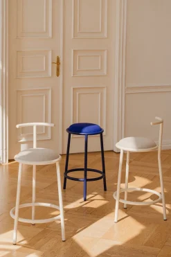Chaise de bar en acier et polyester beige piazza 86cm Hogo - noo.ma
