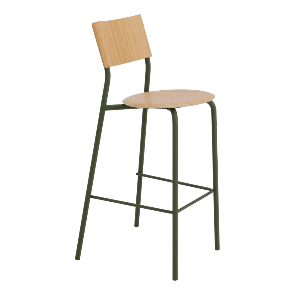 Chaise de bar en chêne et acier vert kaki 75 cm SSD - TIPTOE