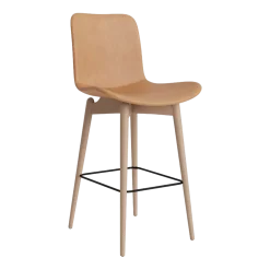 Chaise de bar en hêtre naturel et rembourrage en cuir camel 65 cm Langue - NORR11