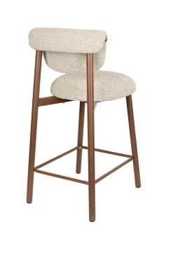 Chaise de bar en tissu beige et métal marron 65cm Léo - The Cool Republic