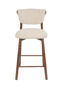 Chaise de bar en tissu beige et métal marron 65cm Léo - The Cool Republic