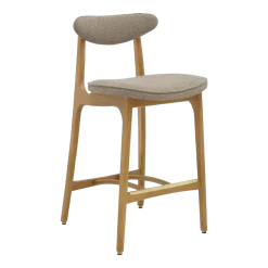 Chaise de bar en tissu bouclé beige et frêne naturel 90cm Série 200-190 - 366 Concept