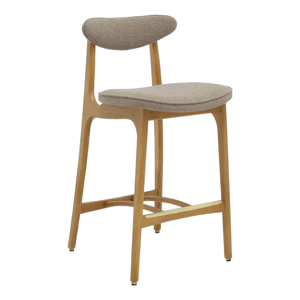 Chaise de bar en tissu bouclé beige et frêne naturel 90cm Série 200-190 - 366 Concept