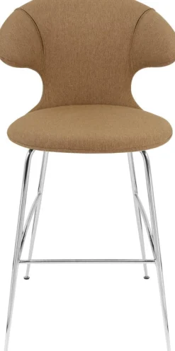 Chaise de bar en tissu marron et acier chrome 75 cm Time Flies - UMAGE