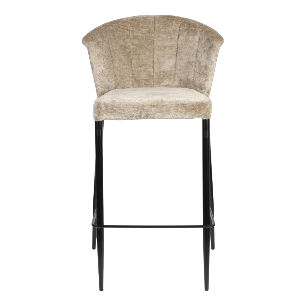 Chaise de bar en velours beige et acier noir Georgia - Dutchbone