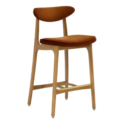 Chaise de bar en velours sierra et frêne naturel 90cm Série 200-190 - 366 Concept