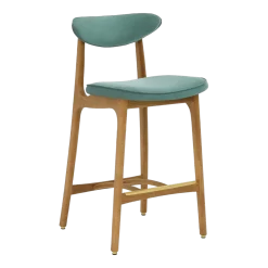 Chaise de bar en velours vert menthe et frêne naturel 90cm Série 200-190 - 366 Concept