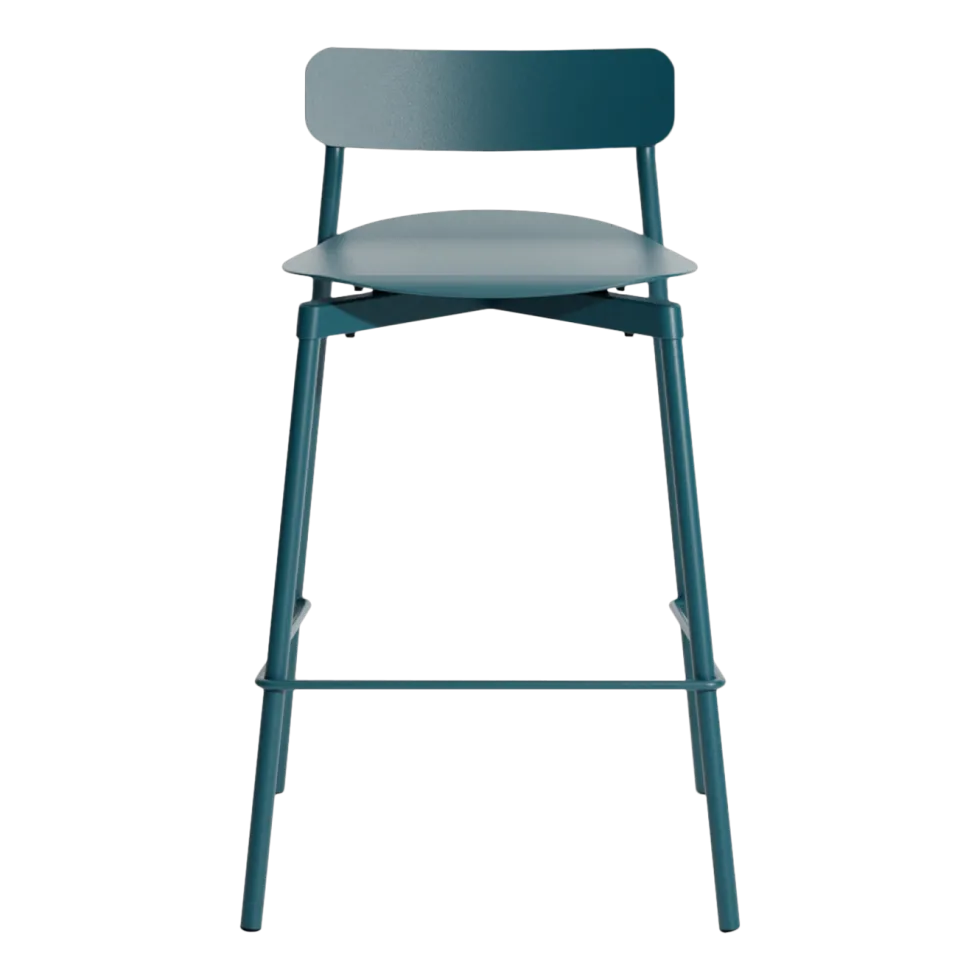 Chaise de bar extérieure en métal bleu océan 65cm Fromme - Petite friture