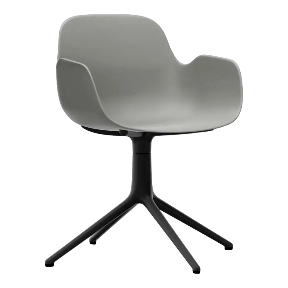 Chaise de bureau avec accoudoirs en polypropylene grise et base noire Swivel 4L Grey - Normann Copenhagen
