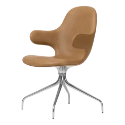 Chaise de bureau en aluminium poli et tissu en cuir cognac Catch - &tradition