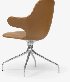 Chaise de bureau en aluminium poli et tissu en cuir cognac Catch - &tradition