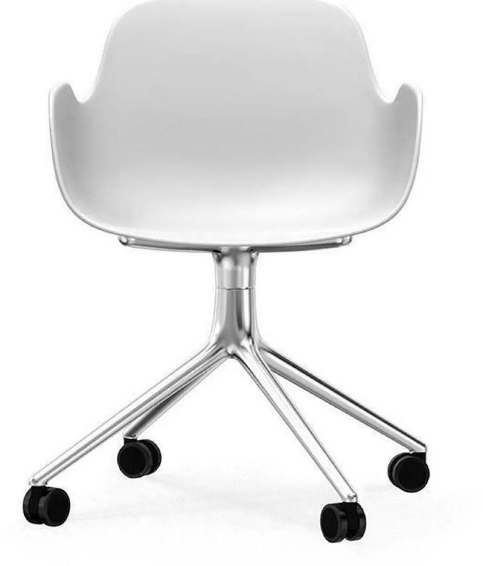 Chaise de bureau à roulettes avec accoudoirs en polypropylene blanche Swivel 4W blanc - Normann Copenhagen