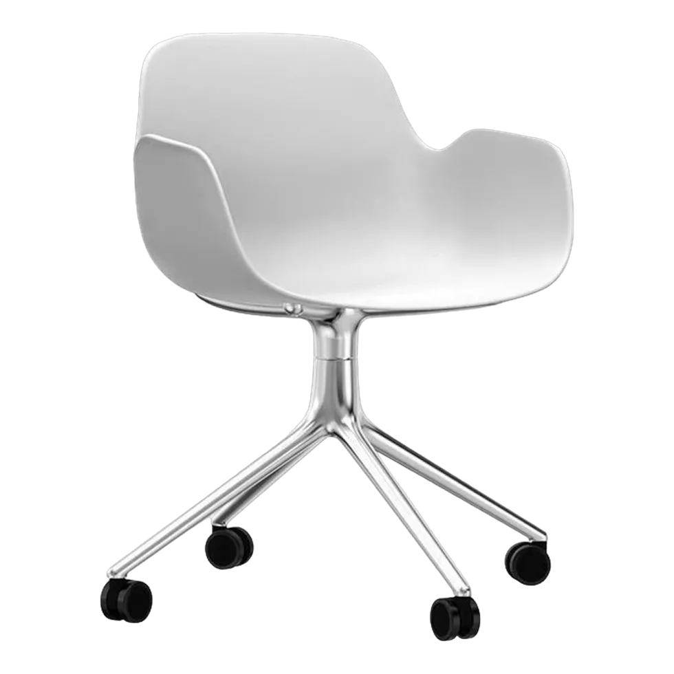 Chaise de bureau à roulettes avec accoudoirs en polypropylene blanche Swivel 4W blanc - Normann Copenhagen