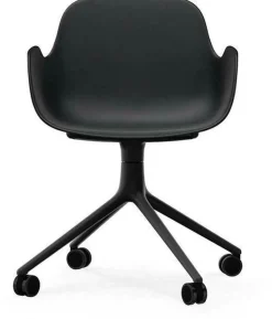 Chaise de bureau à roulettes avec accoudoirs en pp noire et noire Swivel 4W - Normann Copenhagen