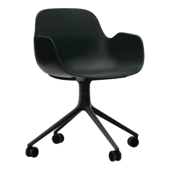 Chaise de bureau à roulettes avec accoudoirs en pp noire et noire Swivel 4W - Normann Copenhagen