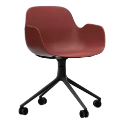 Chaise de bureau à roulettes avec accoudoirs en pp rouge et noire Swivel 4W rouge - Normann Copenhagen