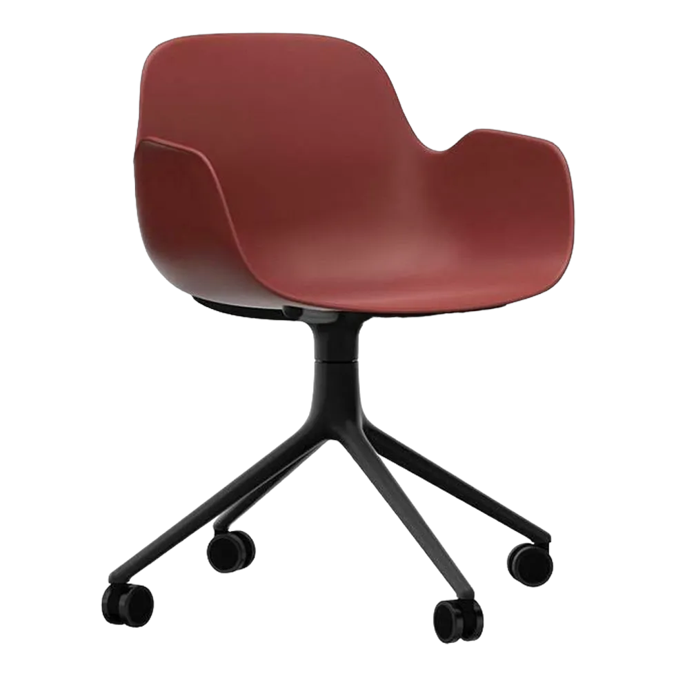 Chaise de bureau à roulettes avec accoudoirs en pp rouge et noire Swivel 4W rouge - Normann Copenhagen