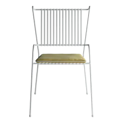 Chaise de jardin avec accoudoirs en acier blanc et coussin jaune Capri - Cools Collection