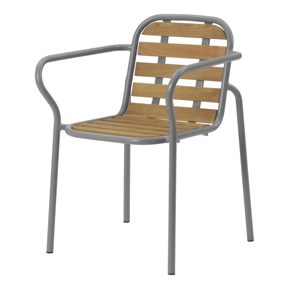 Chaise de jardin avec accoudoirs en acier et bois gris Vig Robinia - Normann Copenhagen