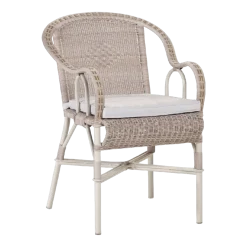 Chaise de jardin avec accoudoirs en rotin avec coussin gris Provence - KOK