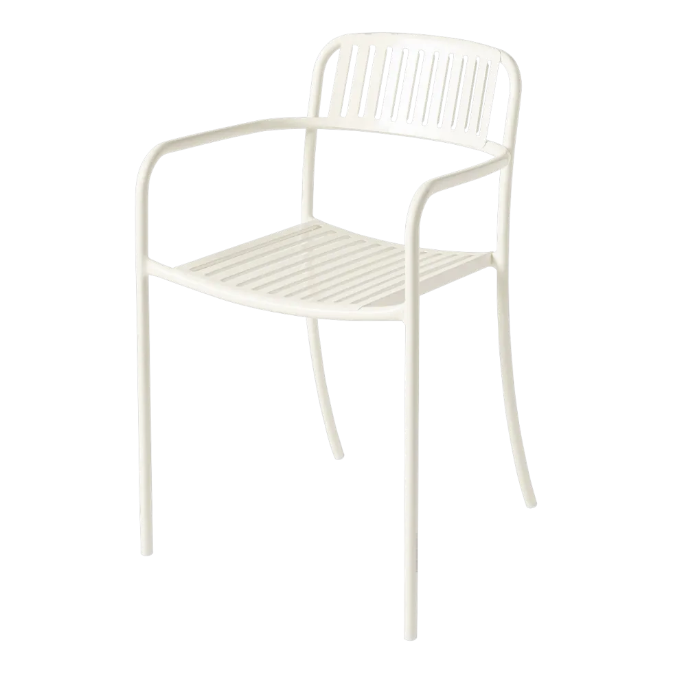 Chaise de jardin avec accoudoirs à lames en acier inoxydable blanc perlé Patio - Tolix