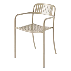 Chaise de jardin avec accoudoirs à lames en acier inoxydable beige gris Patio - Tolix