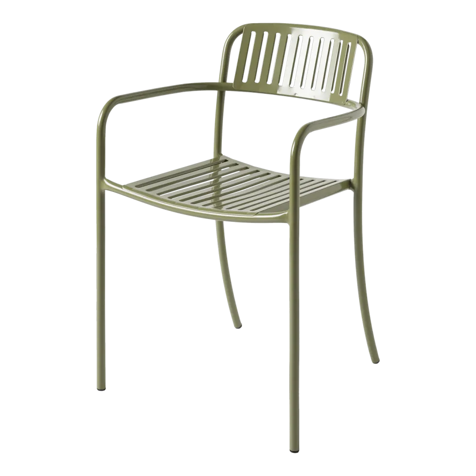 Chaise de jardin avec accoudoirs à lames en acier inoxydable vert jonc Patio - Tolix