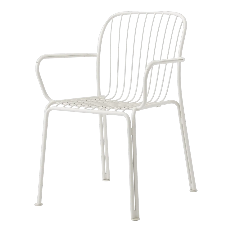Chaise de jardin empilable avec accoudoires en acier ivoire Thorvald SC95 - &tradition