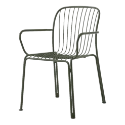 Chaise de jardin empilable avec accoudoires en acier vert bronze Thorvald SC95 - &tradition