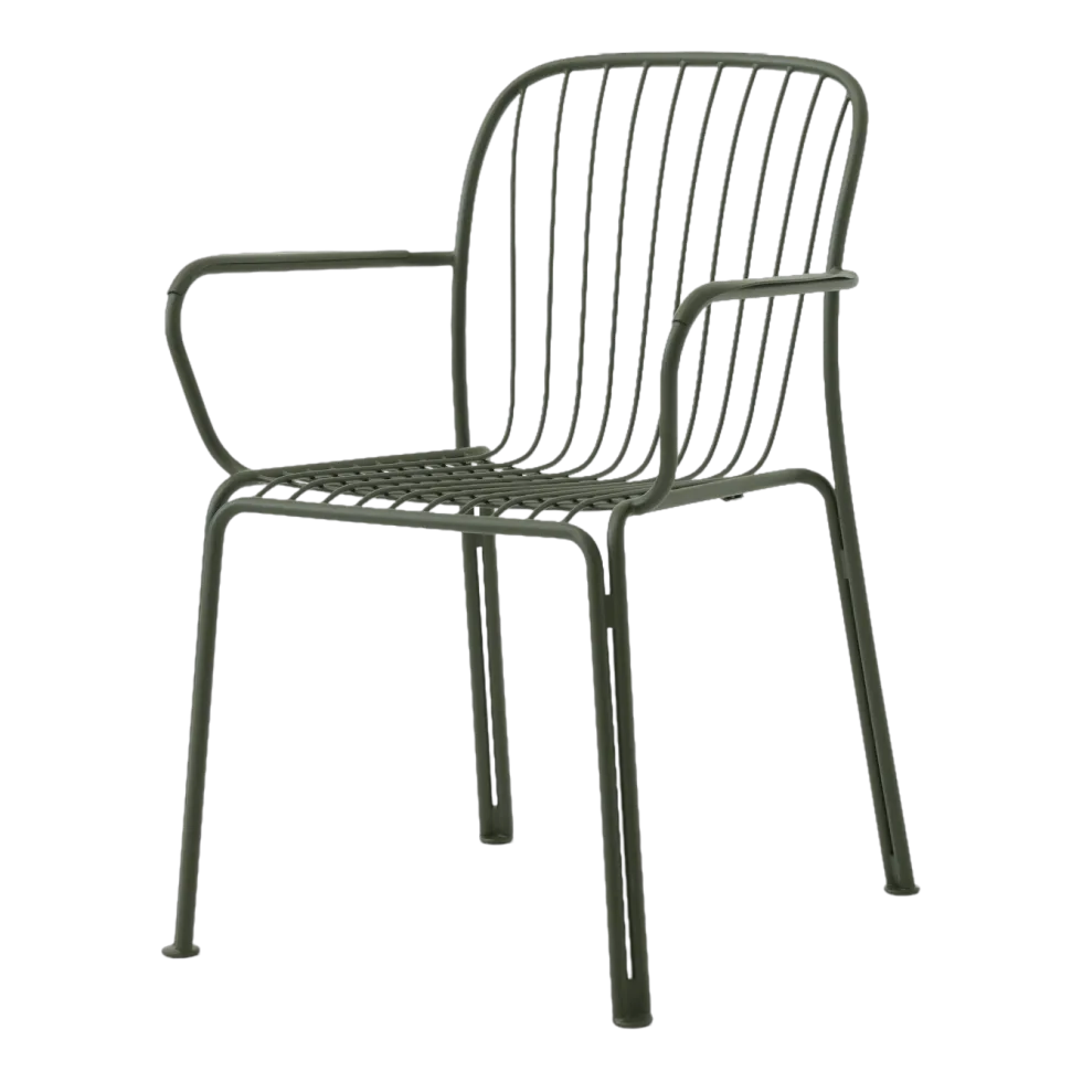 Chaise de jardin empilable avec accoudoires en acier vert bronze Thorvald SC95 - &tradition