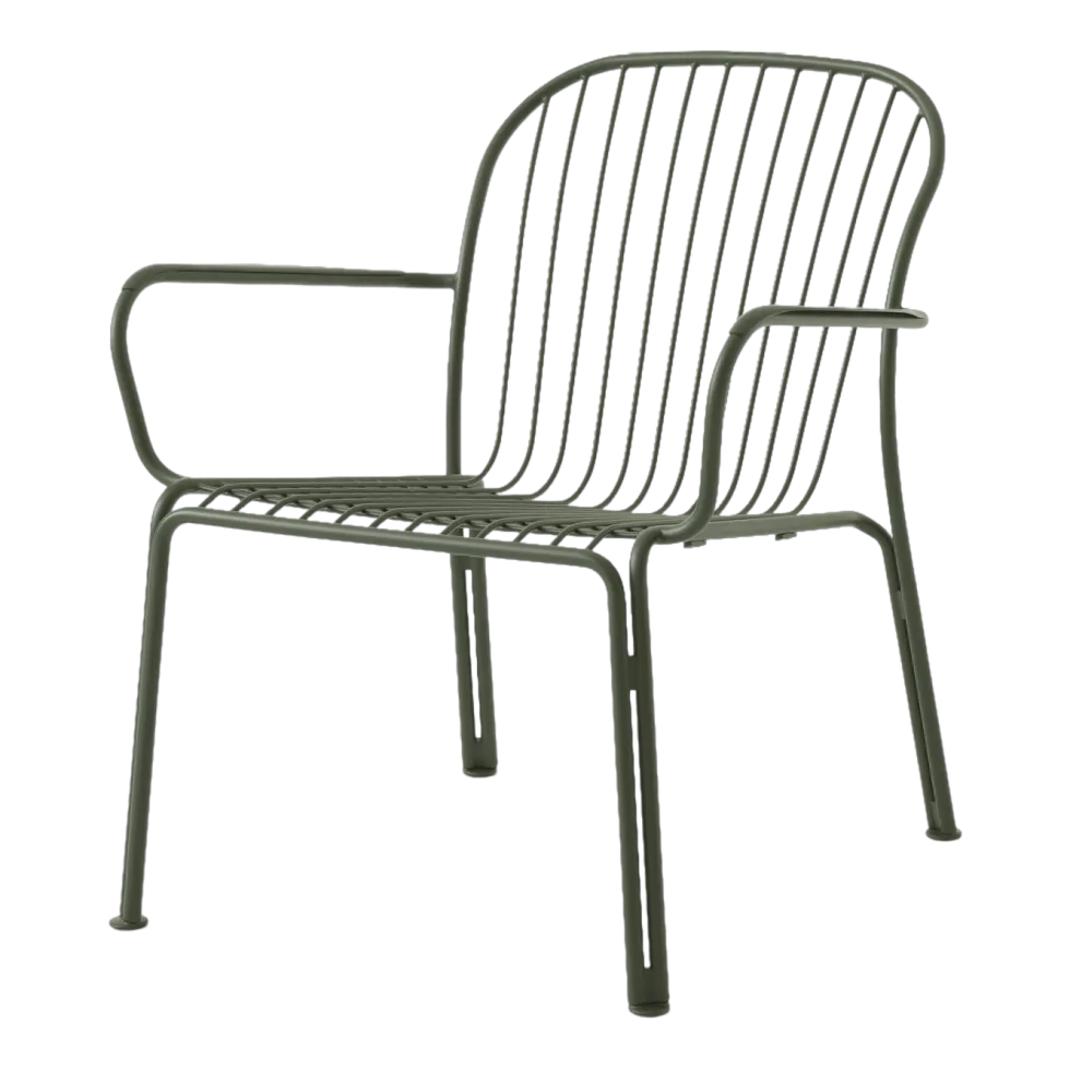 Chaise de jardin large avec accoudoirs en acier vert bronze Thorvald SC101 - &tradition