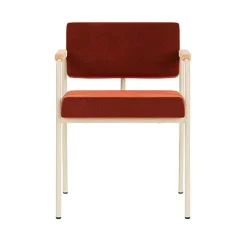Chaise de salle à manger avec accoudoirs en acier beige et tissu rouge Monday - Fest Amsterdam