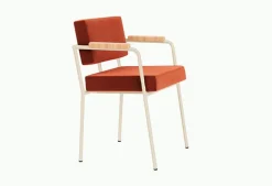 Chaise de salle à manger avec accoudoirs en acier beige et tissu rouge Monday - Fest Amsterdam