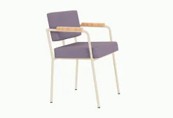 Chaise de salle à manger avec accoudoirs en acier beige et tissu violet Monday - Fest Amsterdam