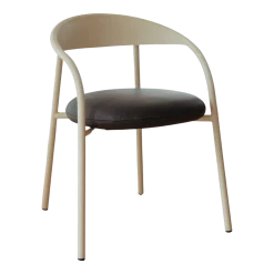 Chaise en acier beige et cuir marron foncé 74x60x54cm Linelle - Metallbude