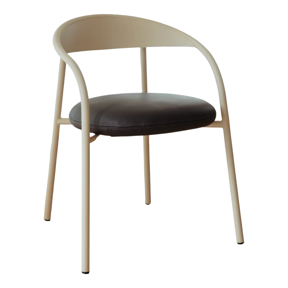 Chaise en acier beige et cuir marron foncé 74x60x54cm Linelle - Metallbude