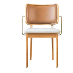 Chaise en chêne avec accoudoirs cuir tabac et vanille Tapissier - RED Edition