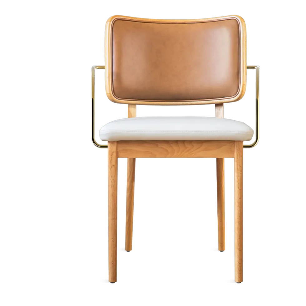 Chaise en chêne avec accoudoirs cuir tabac et vanille Tapissier - RED Edition