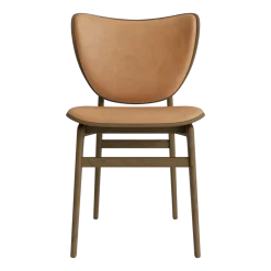 Chaise en chêne fumé clair avec rembourrage en cuir camel Elephant - NORR11