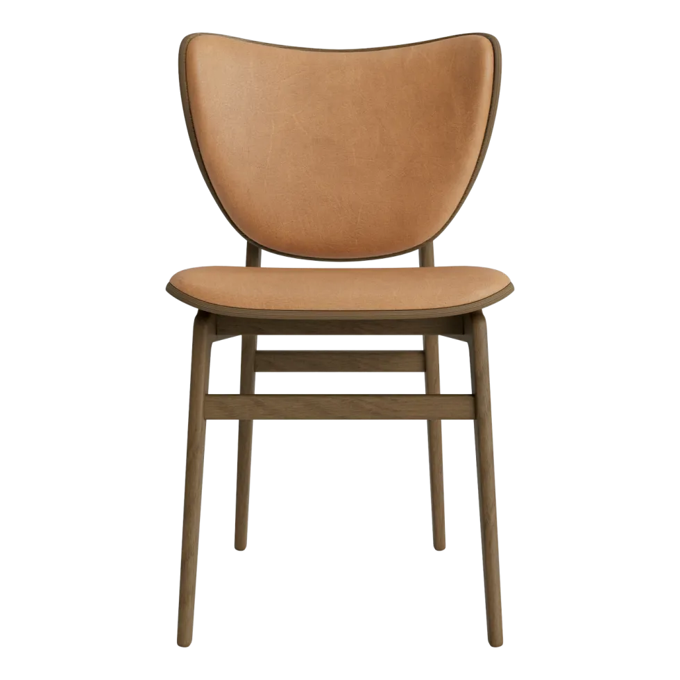Chaise en chêne fumé clair avec rembourrage en cuir camel Elephant - NORR11