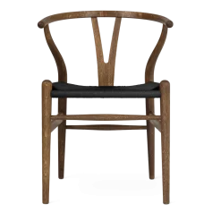 Chaise en chêne fumé huilé et assise tissée noire 76cm CH24 - Carl Hansen & Søn