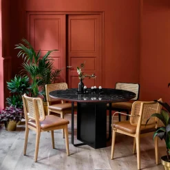 Chaise en chêne naturel et cuir tabac Cannage - RED Edition