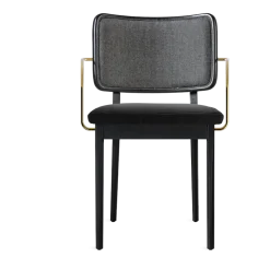 Chaise en chêne noir avec accoudoirs en tissu caviar et velours gris chic Tapissier - RED Edition