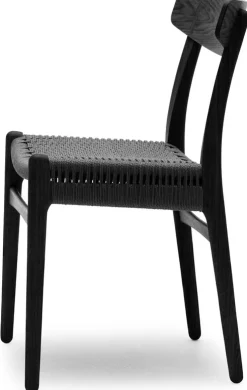 Chaise en chêne teinté noir et assise tissée noire 78,5cm CH23 - Carl Hansen & Søn