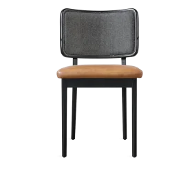 Chaise en chêne teinté noir tissu caviar et cuir tabac Tapissier - RED Edition