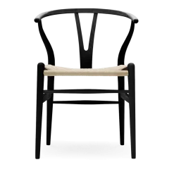 Chaise en frêne noir et assise tissée naturelle 76cm CH24 - Carl Hansen & Søn