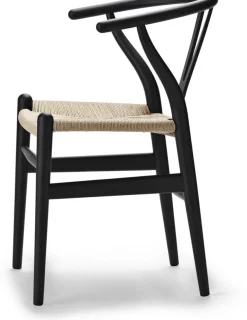 Chaise en hêtre soft black et assise tissée naturelle 76cm CH24 - Carl Hansen & Søn