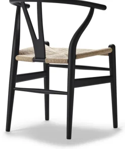 Chaise en hêtre soft black et assise tissée naturelle 76cm CH24 - Carl Hansen & Søn